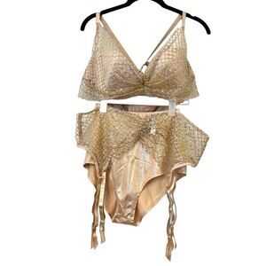 Cosplay Costume Oh La la Cheri Sheer Overlay Bra Garter & Bottom 3Pc Lingerie  S